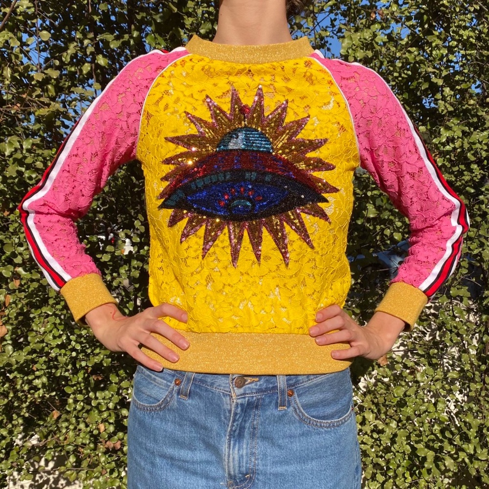Yativi lace sweatshirt with sequin spaceship